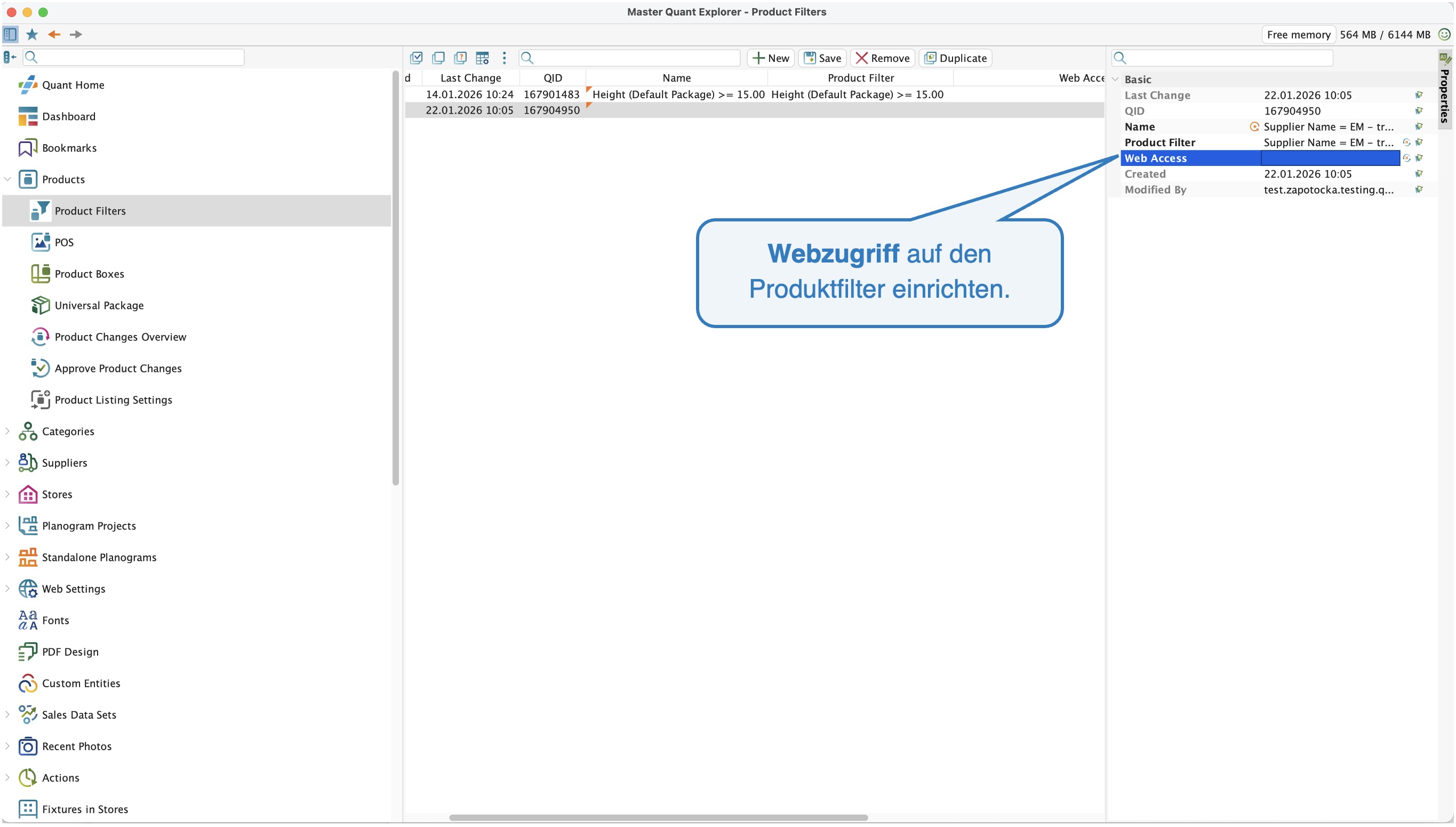 Produktfilter im Web | Handbuch | Quant - Intelligente Handelsplattform