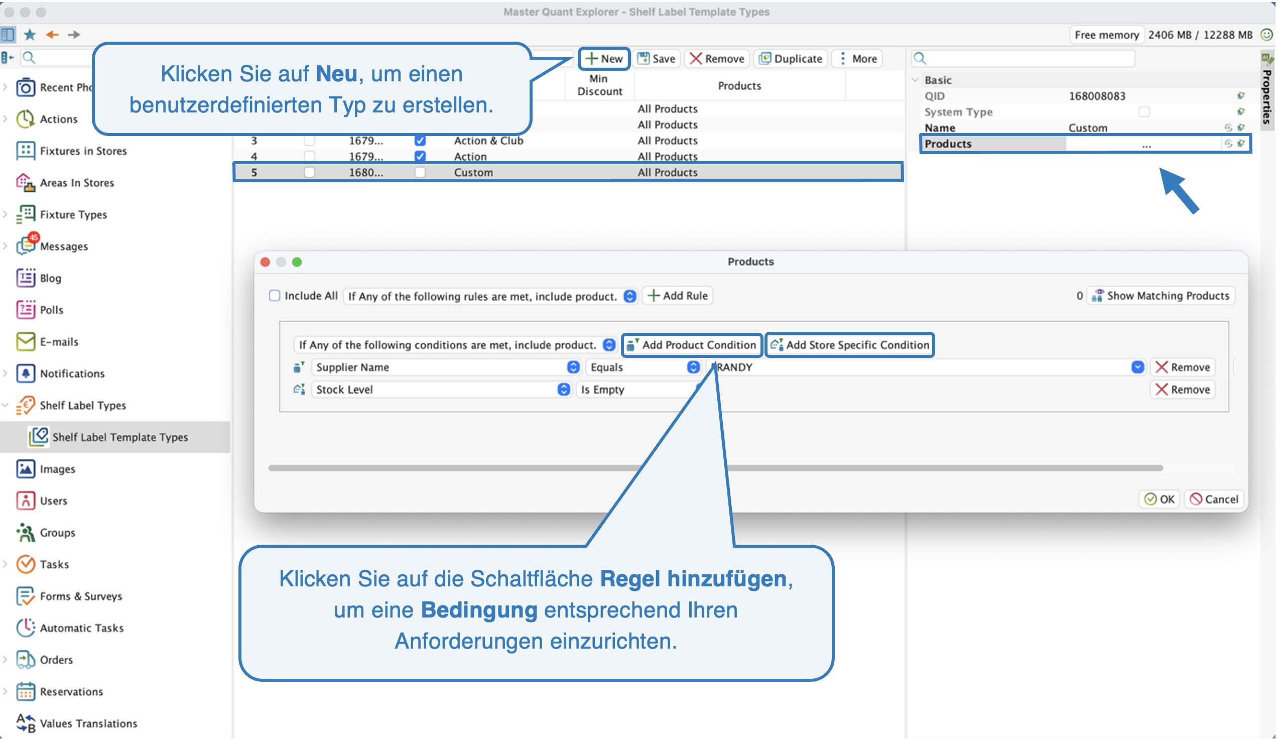 Regeln für Regaletiketten